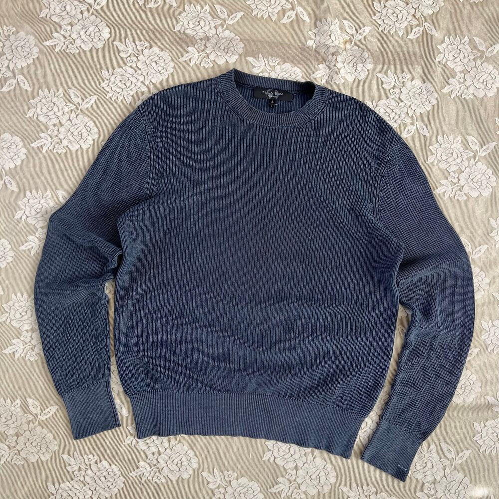 Rag & Bone Indigo Ribbed Cotton Crewneck Sweater Size S